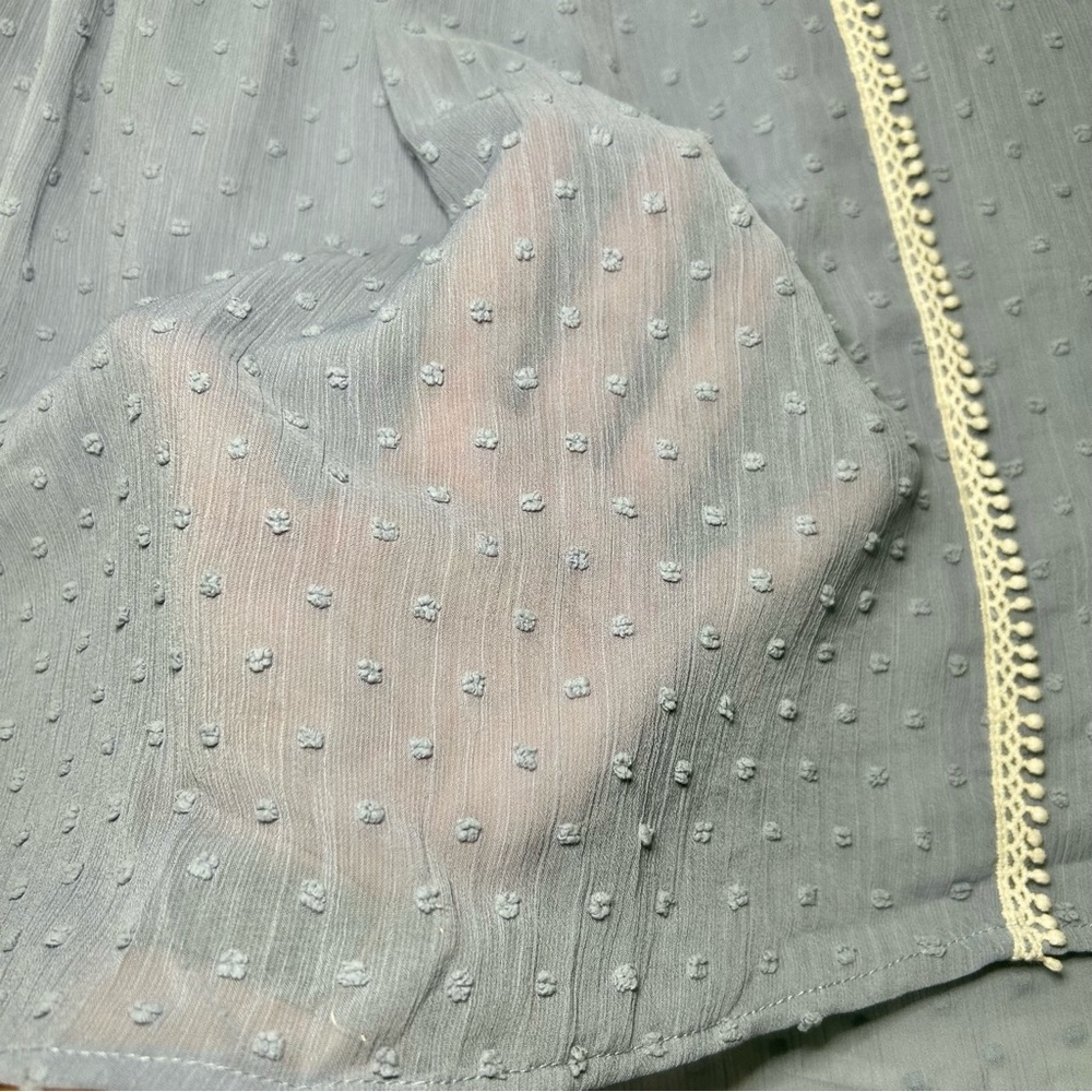 Umgee Blue Sheer Swiss Dot Lace Trim Balloon Sleeve Cottagecore Blouse Sz Medium - Picture 14 of 16